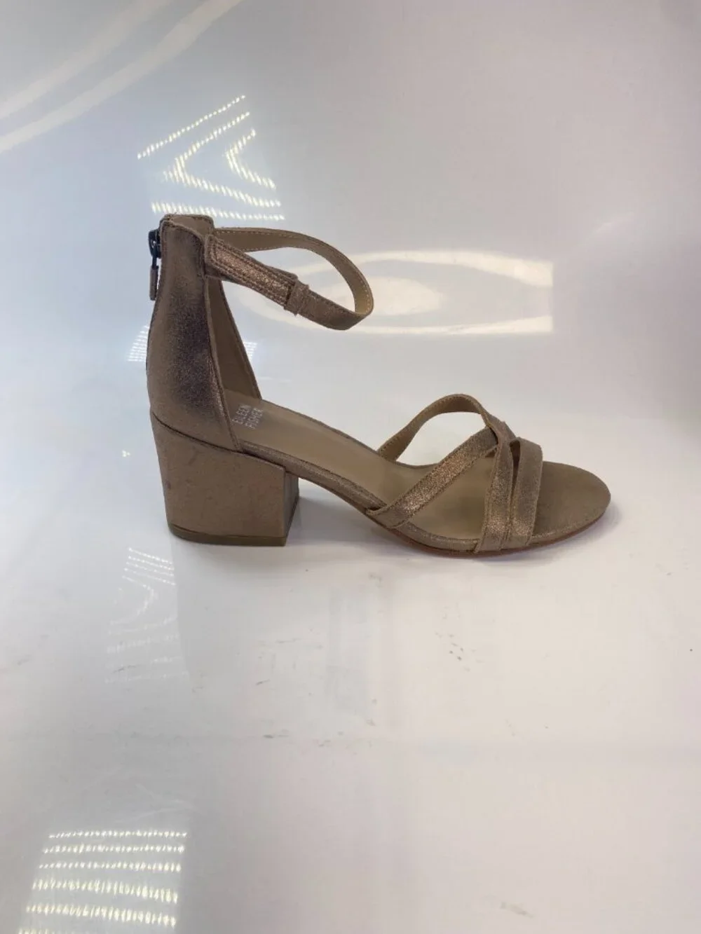 Eileen Fisher Womens Jazzy Gold Metallic Shimmer Strap Block Heel Sandal Sz 8.5